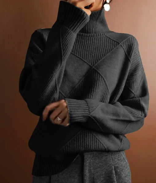 Loose High Collar Warm Sweater Solid Color Knitted Women