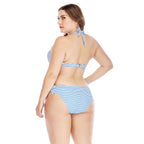 Plus Size Striped Print Bikini with Steel Support