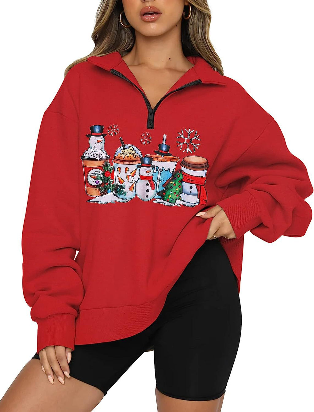 Amazon Women's Plus Size Christmas Hoodie with Half Zip | Streetwear