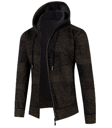 Slim Fit Hooded Plaid Knit Jacket for Men
