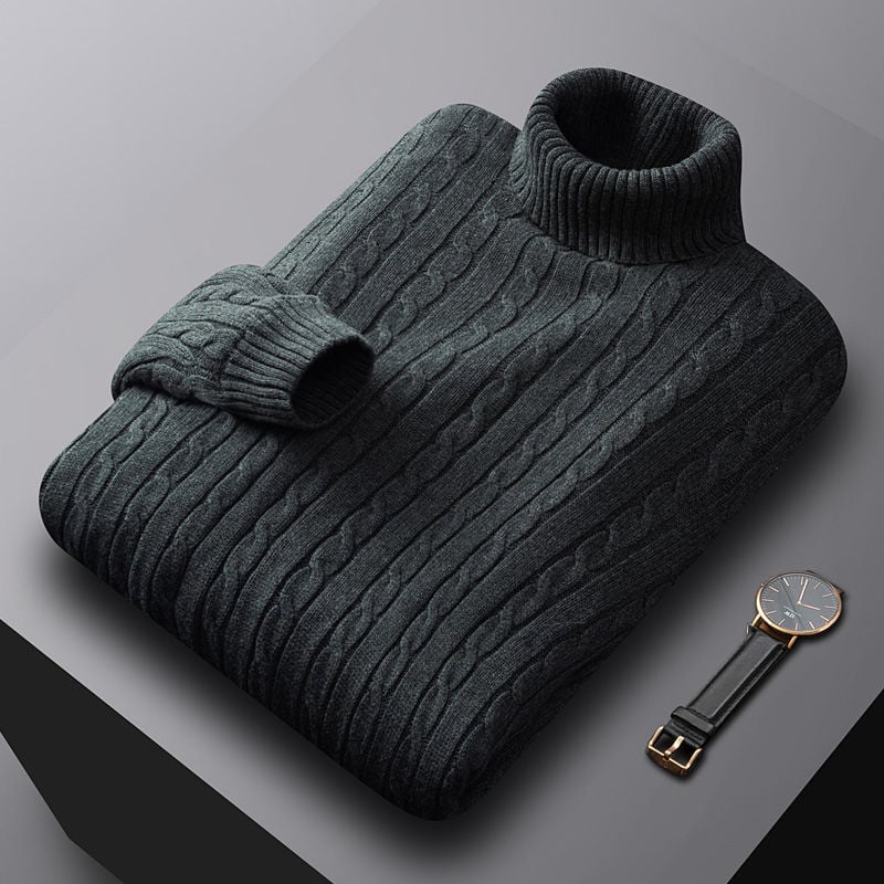 Men's Thick Cotton Turtleneck Fleece Sweater