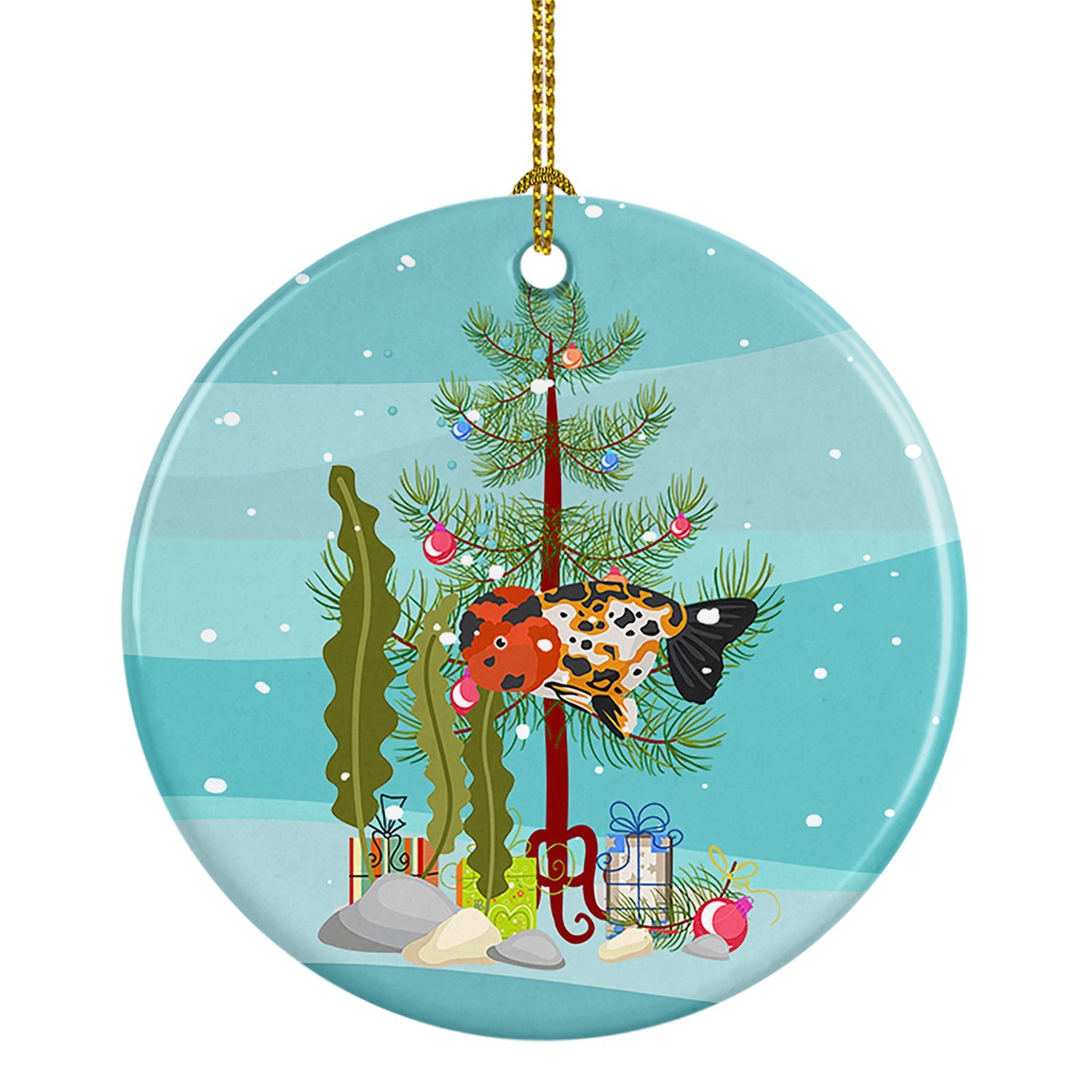 Ranchu Goldfish Merry Christmas Ceramic Ornament