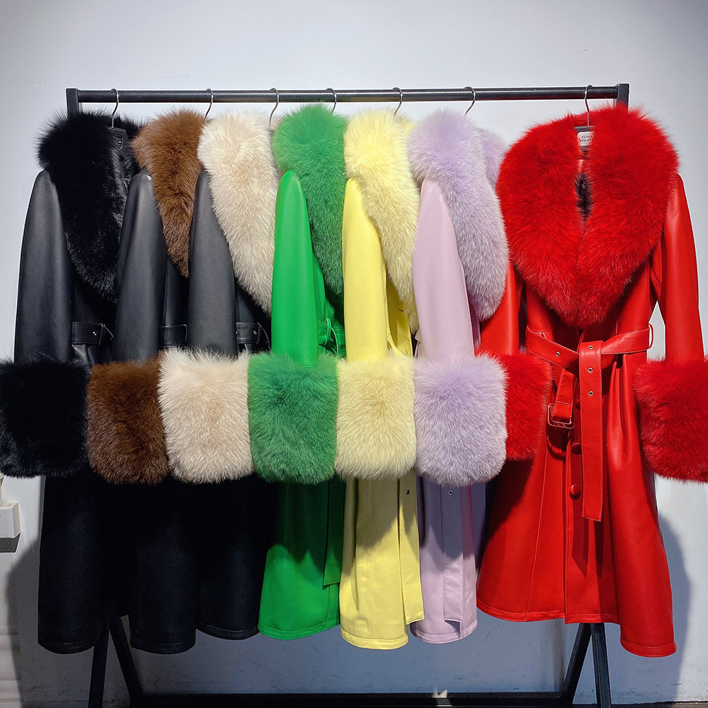 Leather Coat with Fox Fur