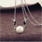 Christmas Gift Silver Necklace with Reindeer Pendant