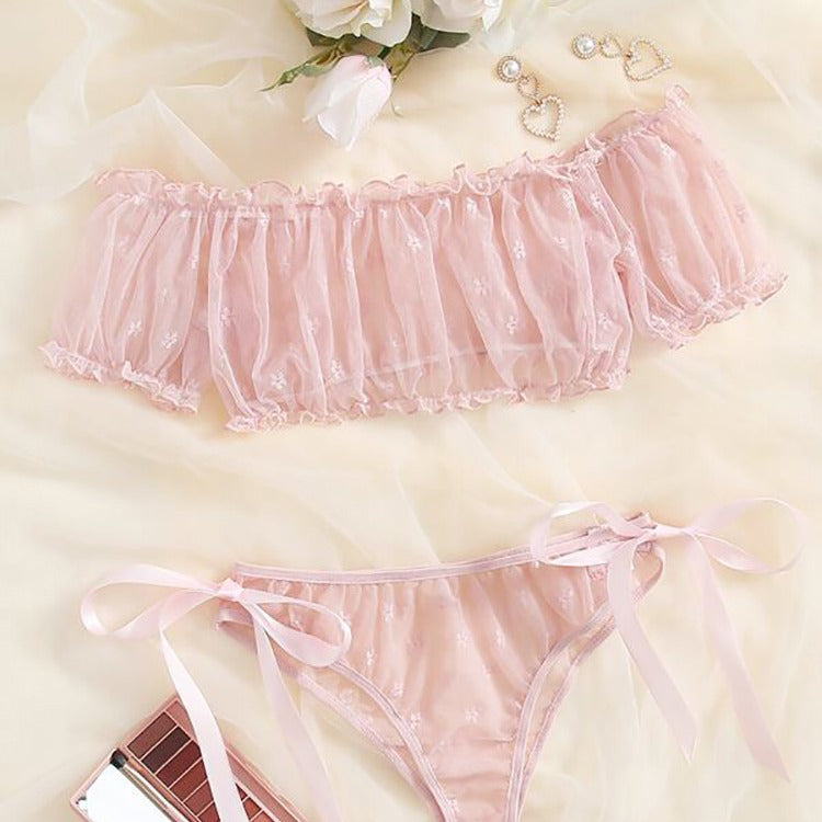 Plus Size Lace Off-Shoulder Lingerie Set (Two Pieces)