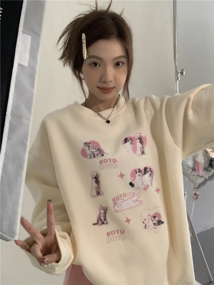 ADAgirl Kawaii Dog Print Oversized Hoodie for Women