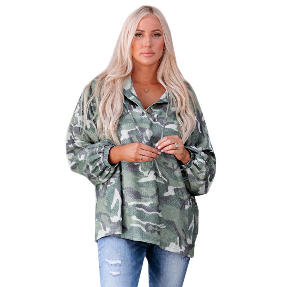 Loose-fitting Camouflage Long Sleeve Hoodie for Women | Streetwear