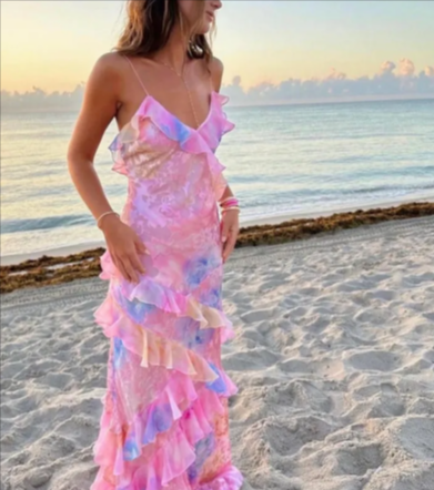 Backless Flounce Spaghetti Strap Dress