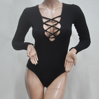 Long Sleeve Tie Bodysuit with Crisscross Design