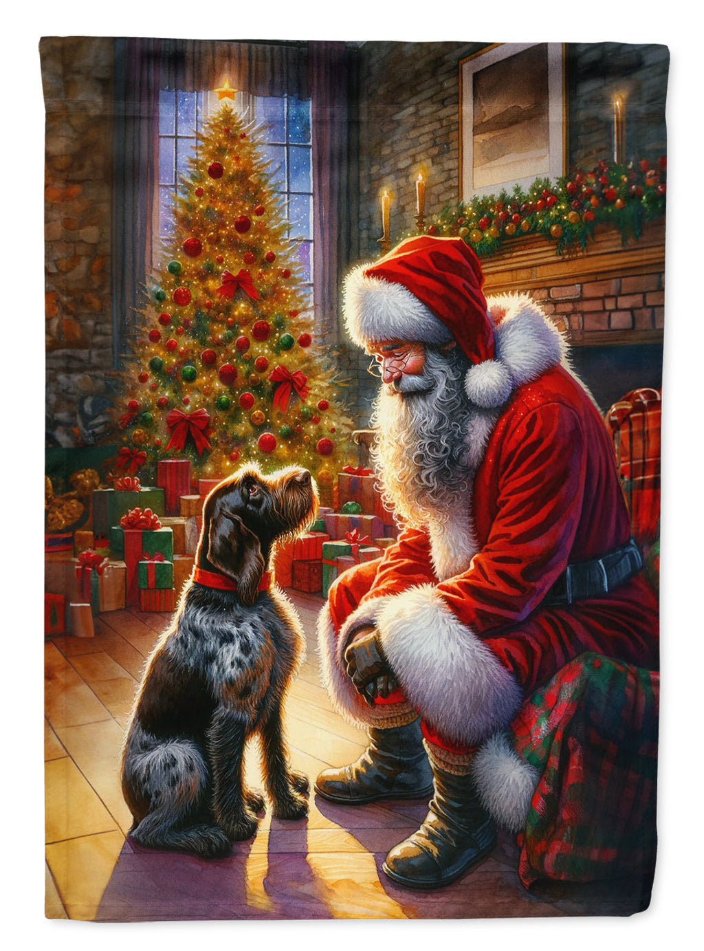 German Wirehaired Pointer and Santa Claus Garden Flag