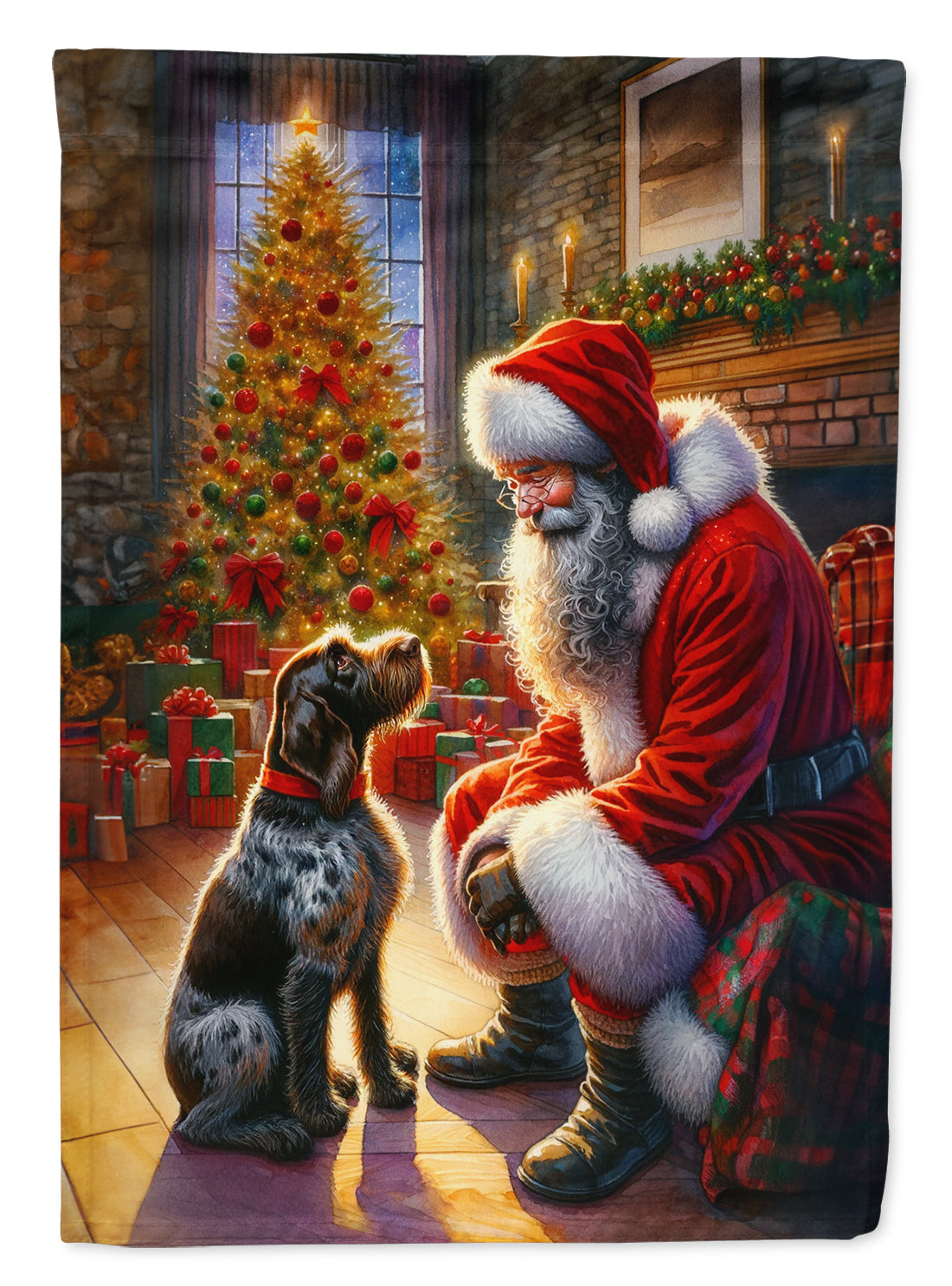 German Wirehaired Pointer and Santa Claus Garden Flag