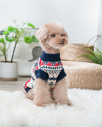 Dog Sweater Fair Isle Knit Turtleneck - Soft Plush Nordic Snowflake Pullover for Small Dogs and Cats, Warm Winter Pet Clothes Navy or Cream