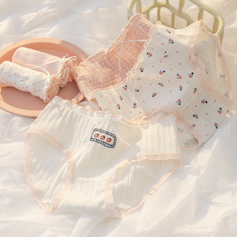Cotton Girls Panties with Sweet Lace Bow Design