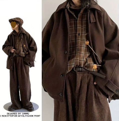 Japanese Retro Brown Woolen Coat