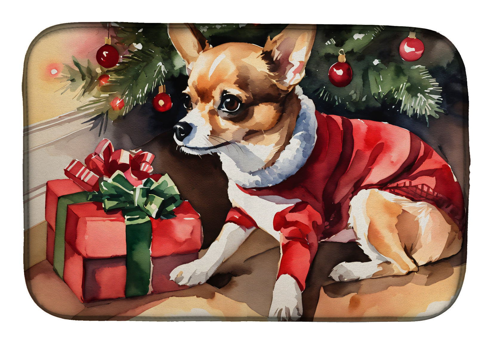 Chihuahua Cozy Christmas Dish Drying Mat