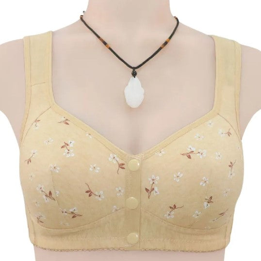 Front-Button Wireless Floral Bra