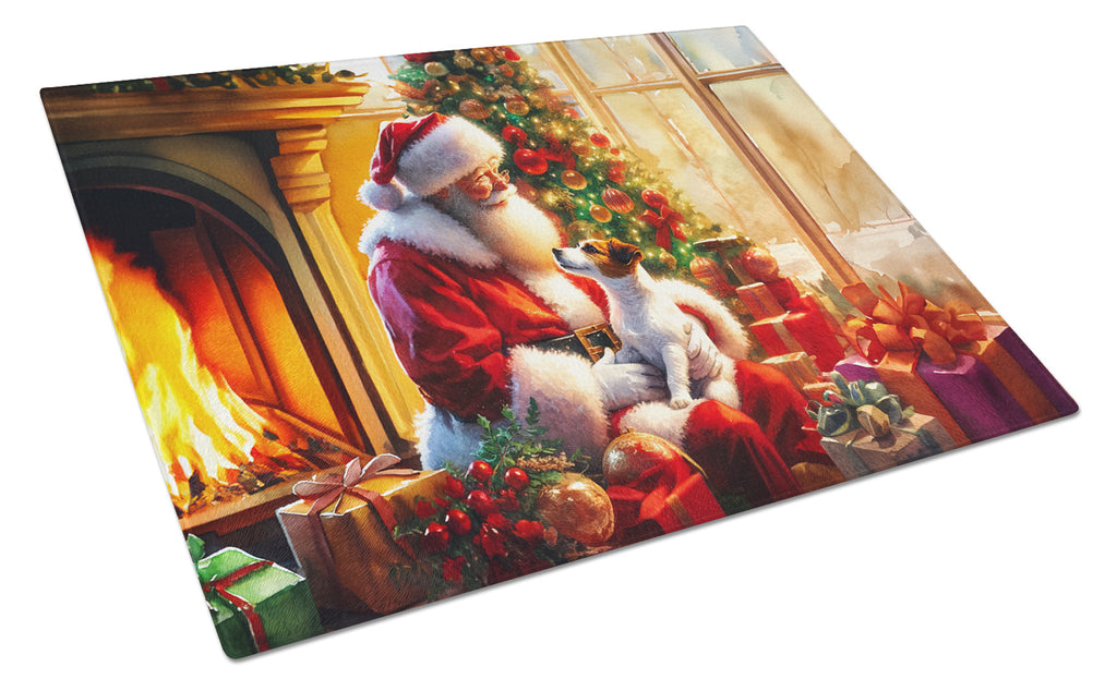 Jack Russell Terrier and Santa Claus Glass Cutting Board