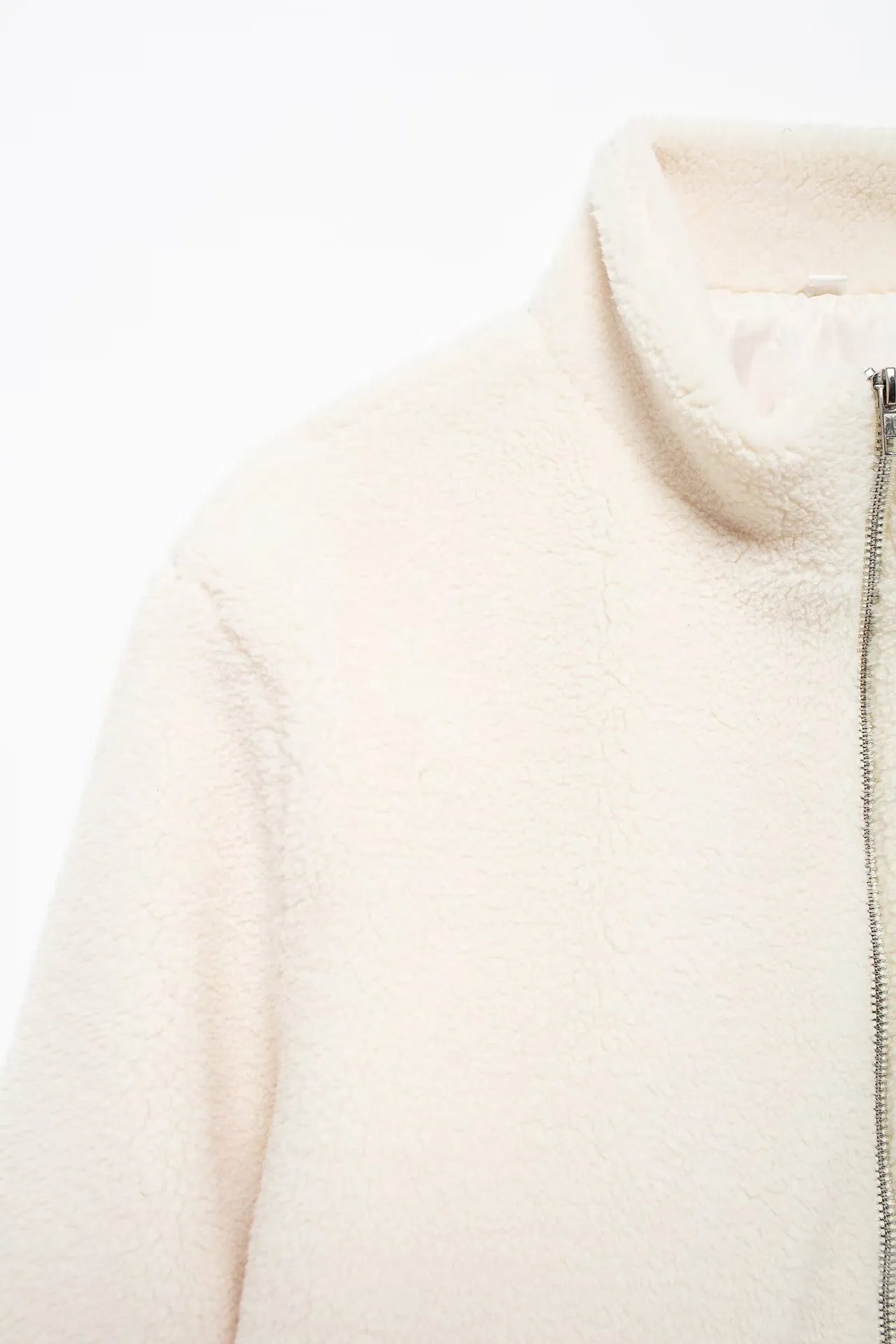 Women's Stand Collar Zipper Lamb Wool Coat