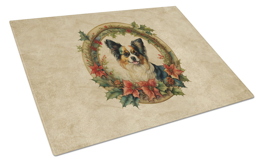 Papillon Christmas Flowers Glass Cutting Board