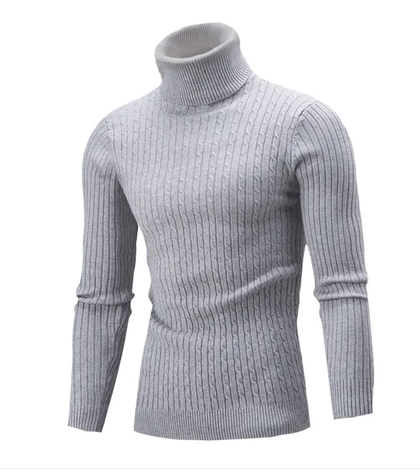 Men's Slim-Fit Knitted Turtleneck Sweater - Solid Color