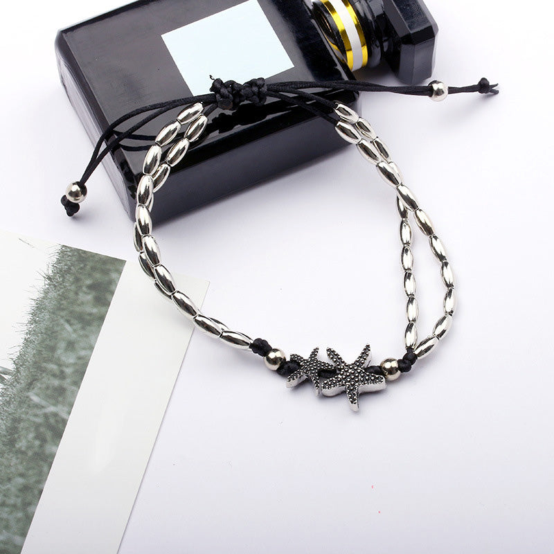 Beaded Cord Anklet with Charm