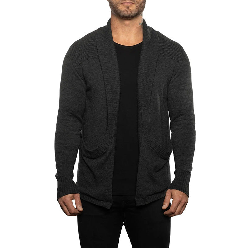 Men's Long-sleeved Cardigan Sweater with Pockets