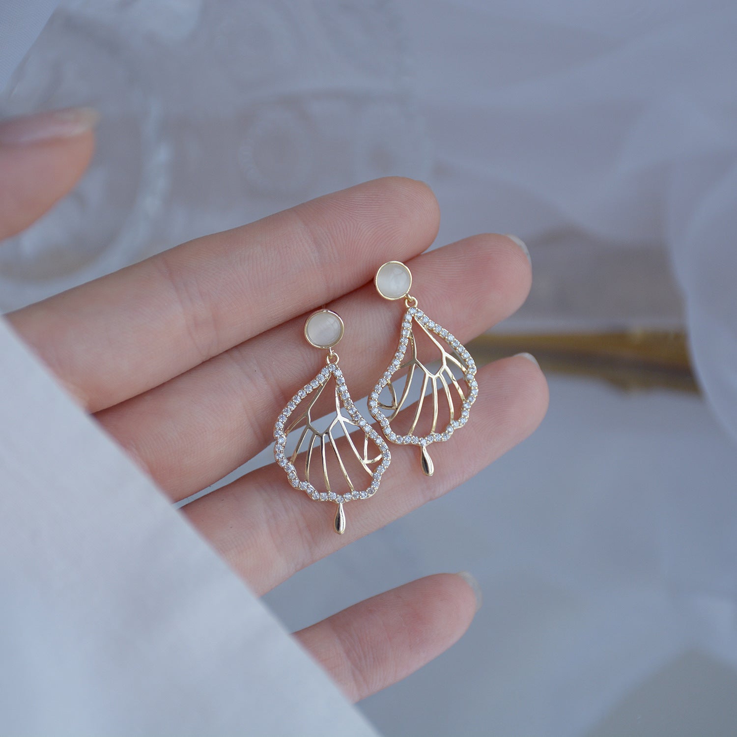 Zircon Butterfly Wing Drop Earrings