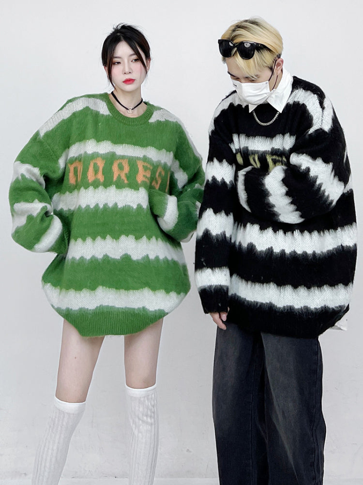 Striped Women's Sweater - Retro American Casual Knitwear