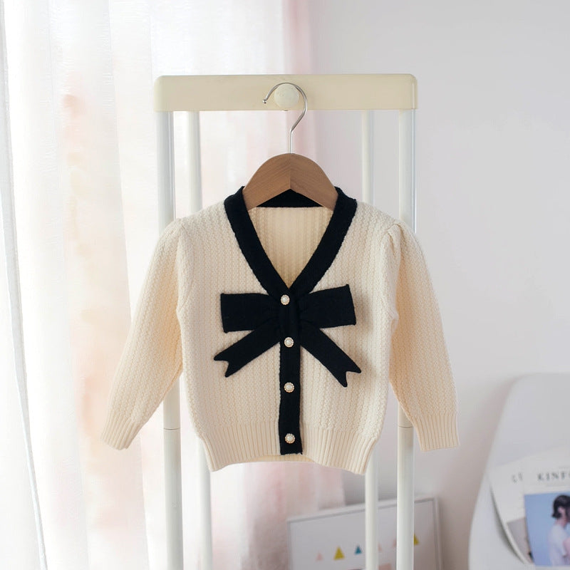 Girls' Bow Top Cardigan Sweater for Autumn & Winter