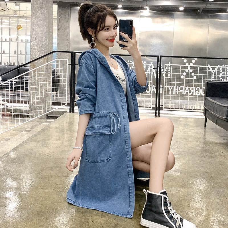 Women's Mid-length Hooded Cardigan Trench Coat