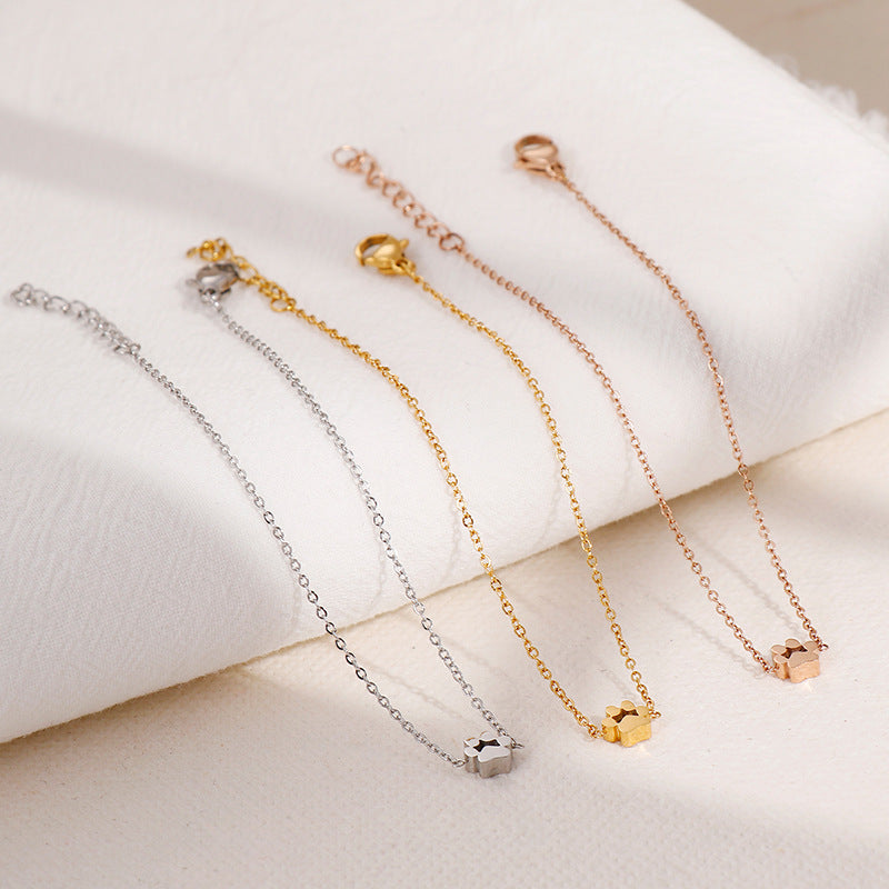 Gold Chain Bracelet with Dainty Paw Charm
