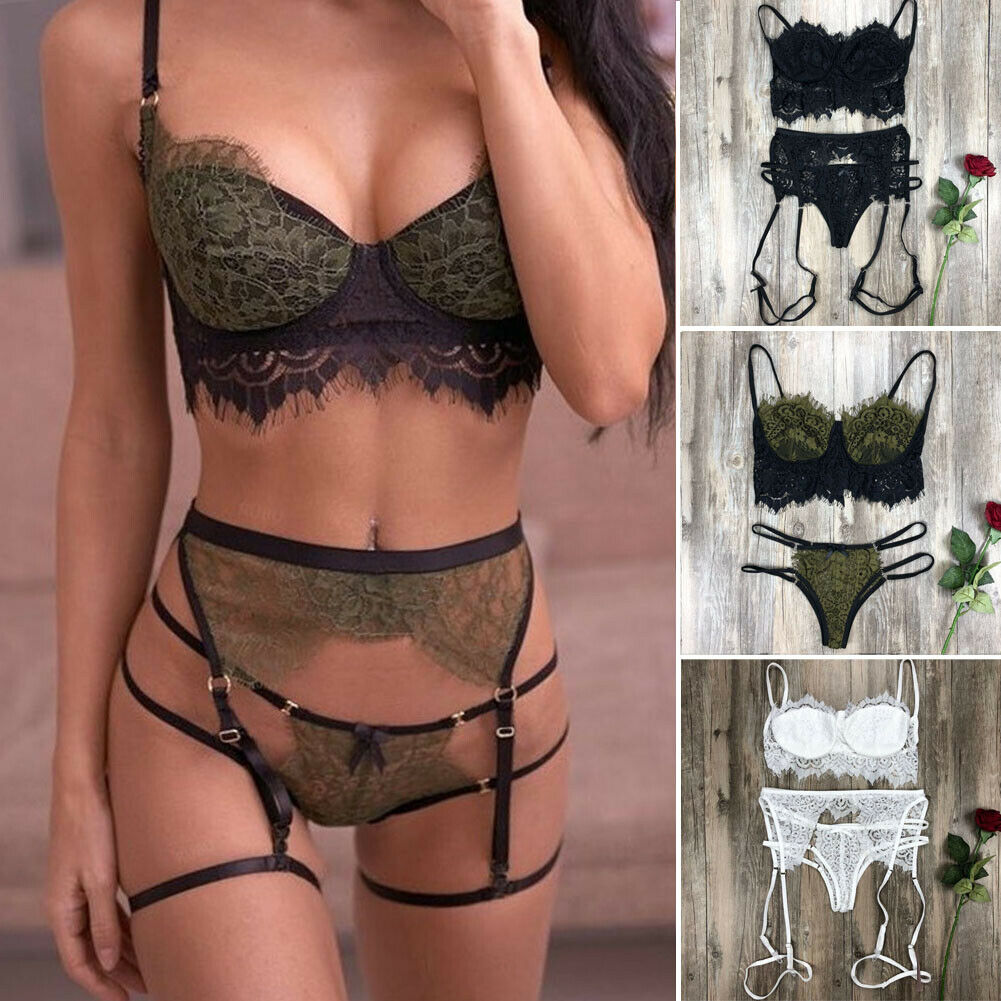 Lace Panel Sexy Three-Piece Lingerie Set