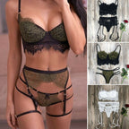 Lace Panel Sexy Three-Piece Lingerie Set