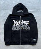 Printed Black Zip Hoodie | Streetwear