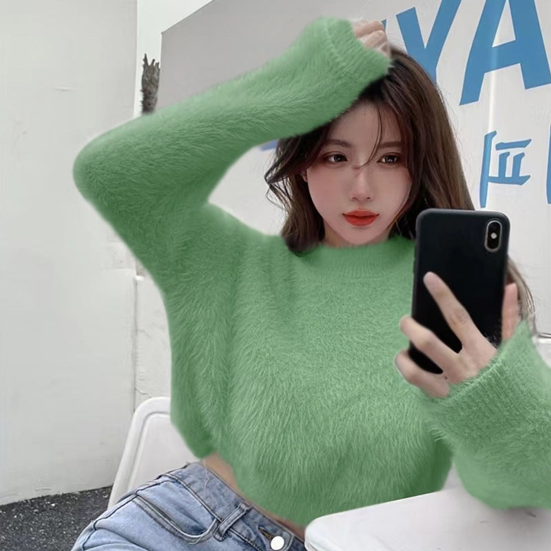 Women's Casual Faux Mink Pullover Sweater Top | Streetwear