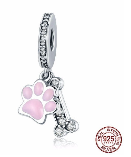 Silver Opal Paw Print Charm Bead