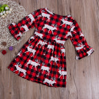Christmas Plaid Reindeer Print Princess Dress for Kids
