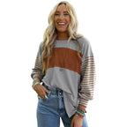 Casual Striped Women's Long-Sleeved Hoodie Top | Streetwear