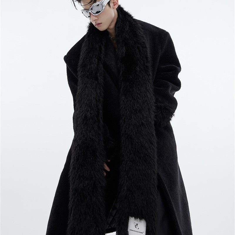 Plush Thickened Overcoat with Scarf Design