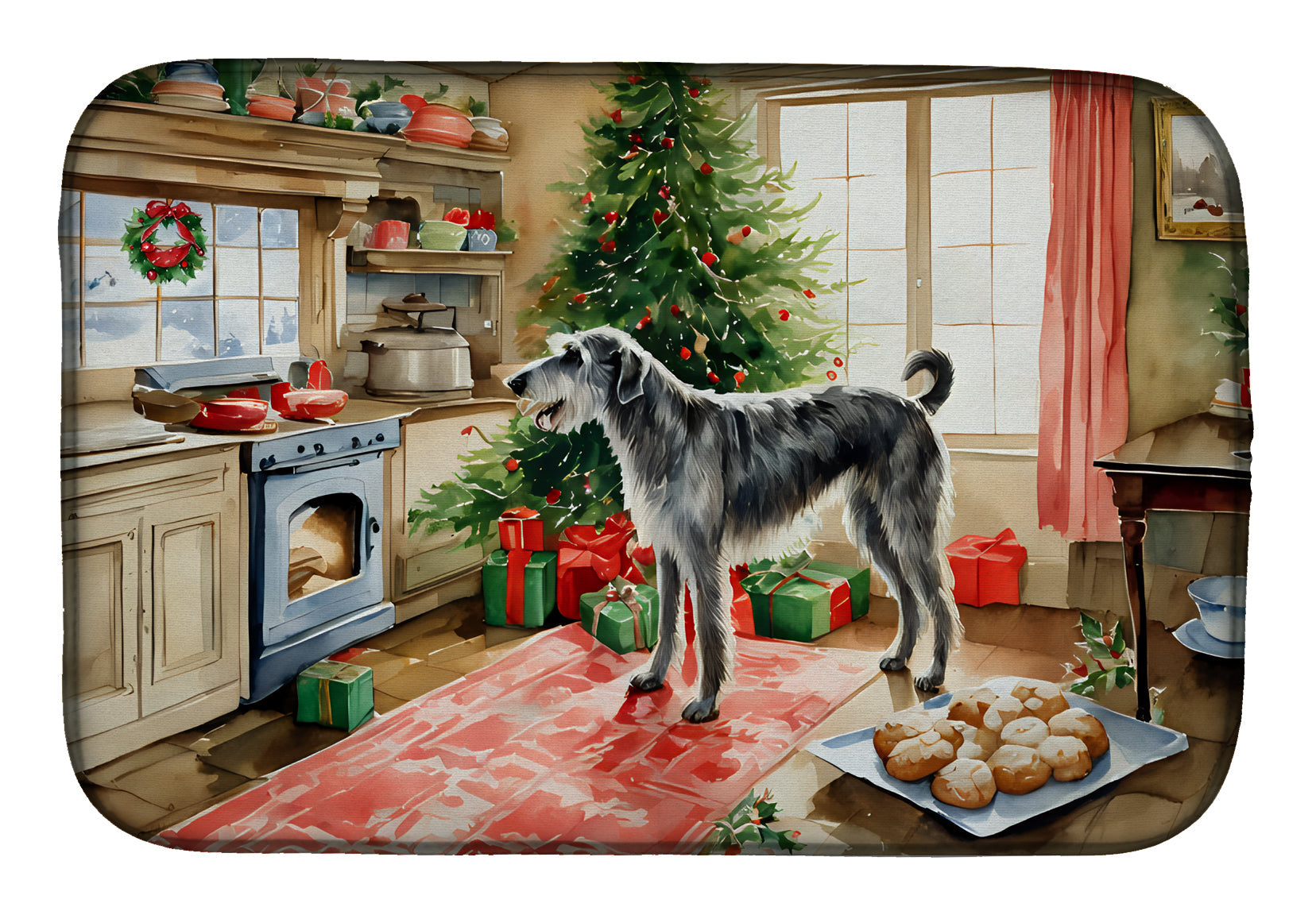 Irish Wolfhound Christmas Cookies Dish Drying Mat