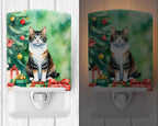 Manx Cat By the Christmas Tree Ceramic Night Light