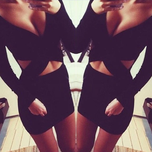 Deep-V Cutout Bodycon Nightclub Mini Dress