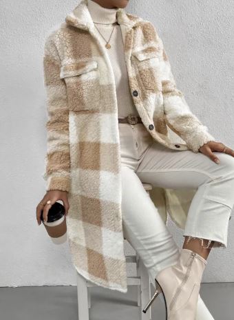 Women Long Plaid Fleece Sweatshirt | Streetwear