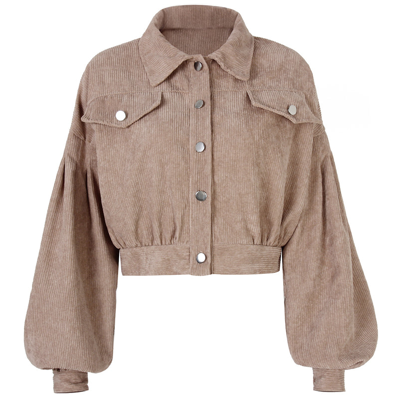 2024 Women's Corduroy Short Jacket with Lantern Sleeves