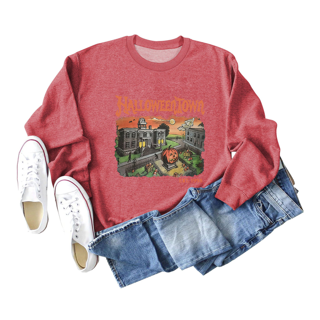 Halloweentown Printed Loose Round Neck Sweater