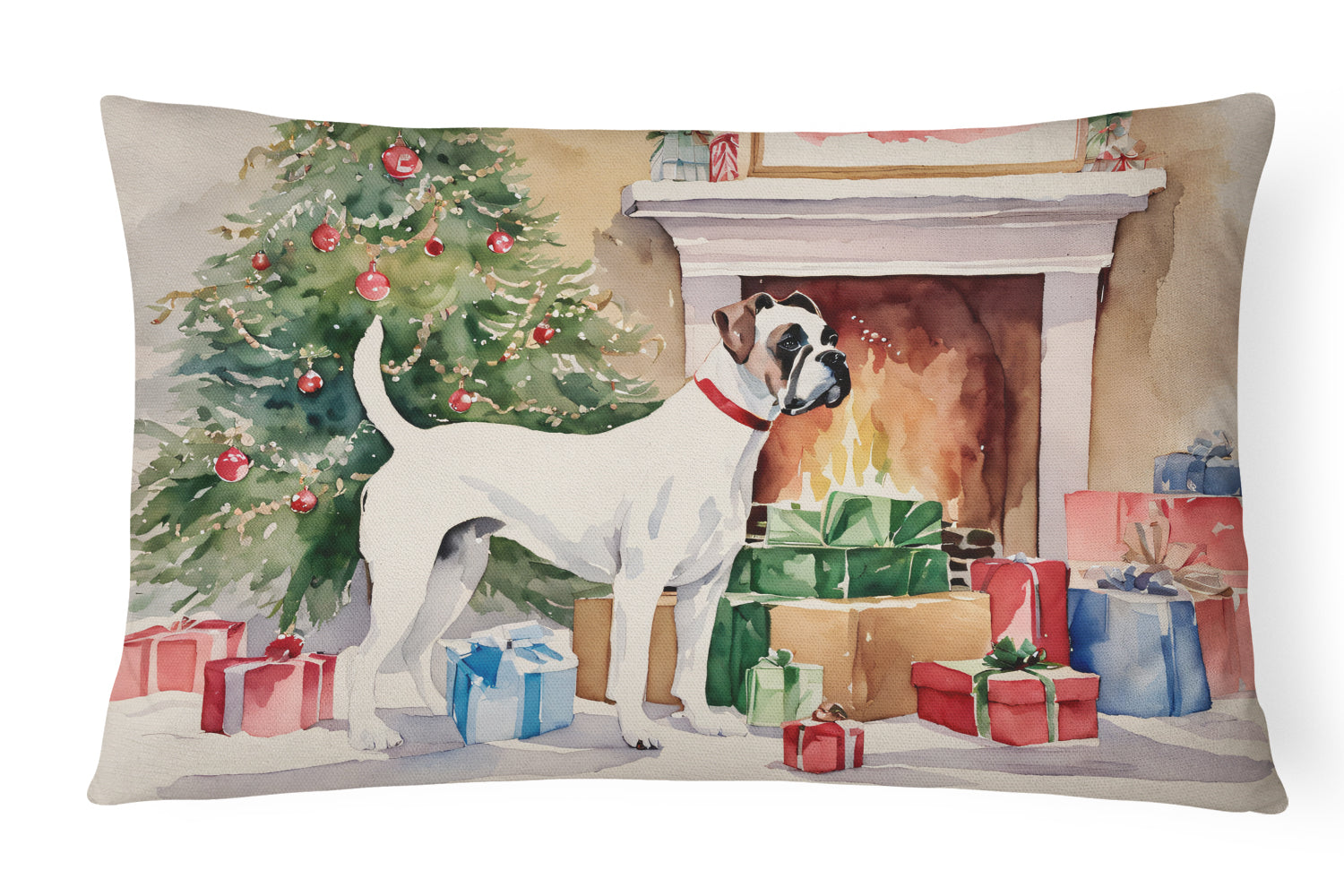 White Boxer Christmas Throw Pillow