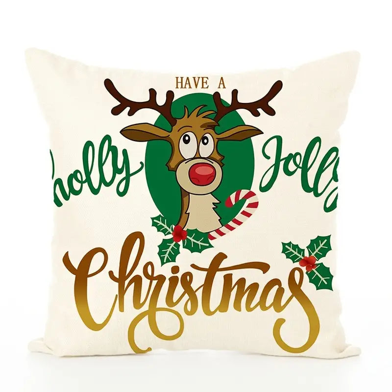 Merry Christmas Linen Cushion Cover 18x18 Inch