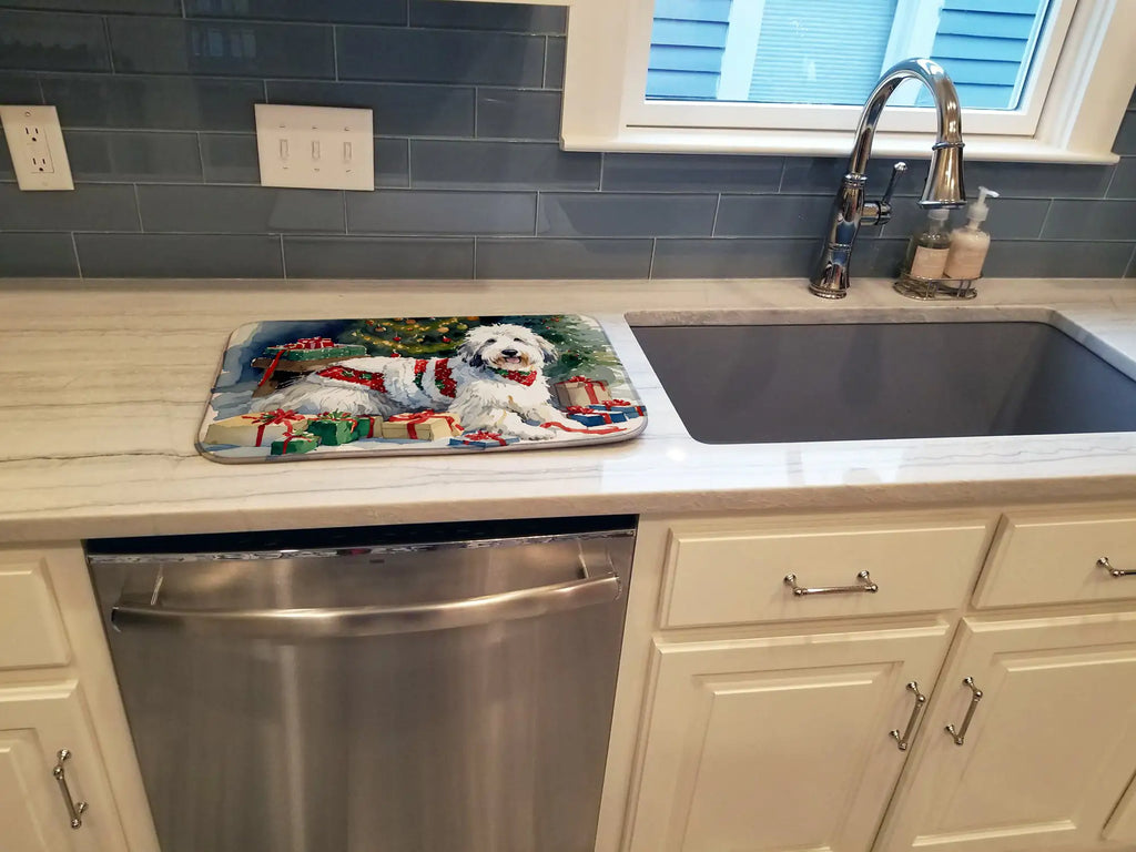 Old English Sheepdog Cozy Christmas Dish Drying Mat