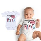 Baby Bodysuit with Letter Print and Sunglasses Design