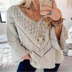 Women's Cutout V-Neck Flared Sleeve Knit Sweater